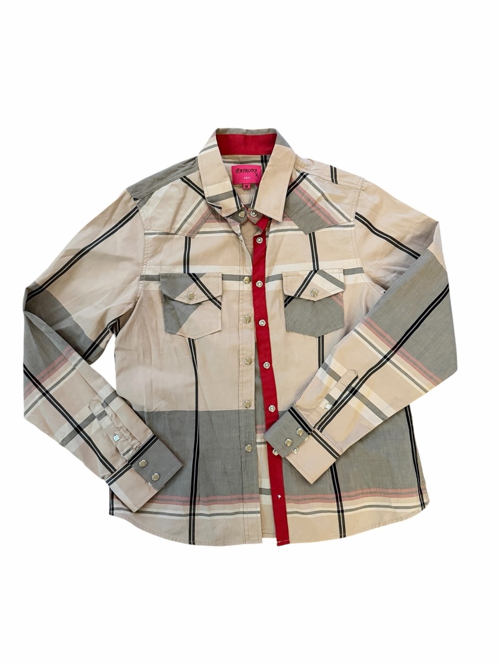 Plaid Button-Down Shirt with Red Trim - Men